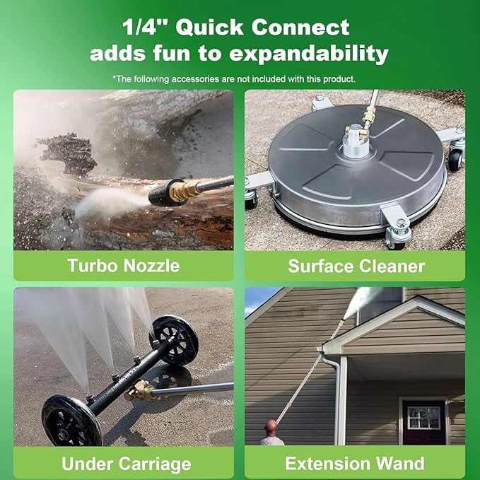 Electric Pressure Washer 5000PSI 4.0GPM Power Washers with M22-14mm Pressure Hose 33FT, Power Sprayers High Pressure with 1/4" QC Compatible Surface Cleaner for Home Cars Driveways, LGreen