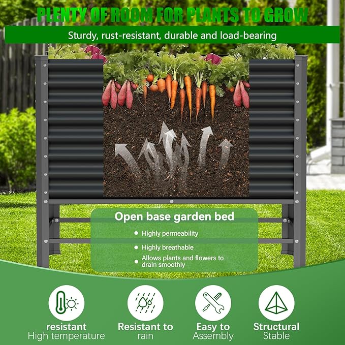 Doniks Raised Garden Bed with Legs, 48×48×37in Large Outdoor Metal Galvanized Garden Planting Box,1200lb Capacity for Vegetables Lawn Green Flowers, Fruits, Terrace
