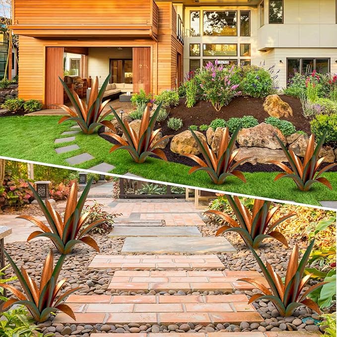 DIY Metal Agave Plant Art Yard Tequila Art Sculpture, Tequila Rustic Garden Sculpture Statue Outdoor Decor,Agave Metal Plants for Yard, Garden Lawn Ornaments (12 Leaves -Green)