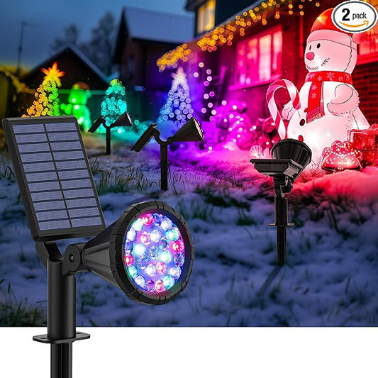 Color Changing Solar Spot Lights Outdoor Halloween Lights Multicolor, IP65 Waterproof Christmas Decorations Landscape Spotlights for Tree, House, Yard, Garden-2 Pack
