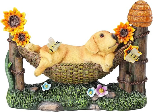 Afirst Solar Garden Outdoor Dog Statues Resin Figurine with Solar Lights Statue Decorations for Lawn, Patio, Balcony, Yard Ornament Mother's Day Gifts,Golden Retriever