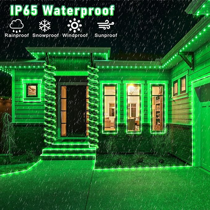 66FT 200 LED Rope Lights for Outside, St. Patrick Day Fairy String Lights with Waterproof 8 Modes, Flexible and Connectable Plug in Twinkle Lights for Indoor Patio Pool Party Holiday Decor, Green