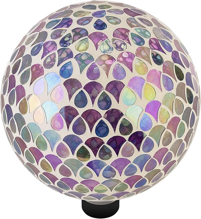 Alpine Corporation 10" Diameter Indoor/Outdoor Glass Mosaic Gazing Globe Yard Decoration, Colorful Teardrop Design