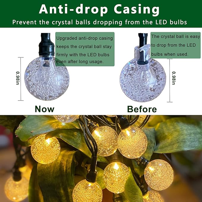 Battery Operated Globe String Lights - Indoor Outdoor String Lights Crystal Globe Lights 8 Modes 30 LED Patio Lights with Timer for Garden Balcony Pergola Party Decor, Warm White, 2 Pack