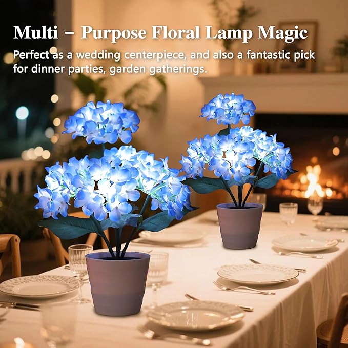 Blue Artificial Hydrangea LED Flower Pot - Lighted Floral Decor for Wedding, Christmas, Home Decor, Battery-Operated Night Light, Gift for Women