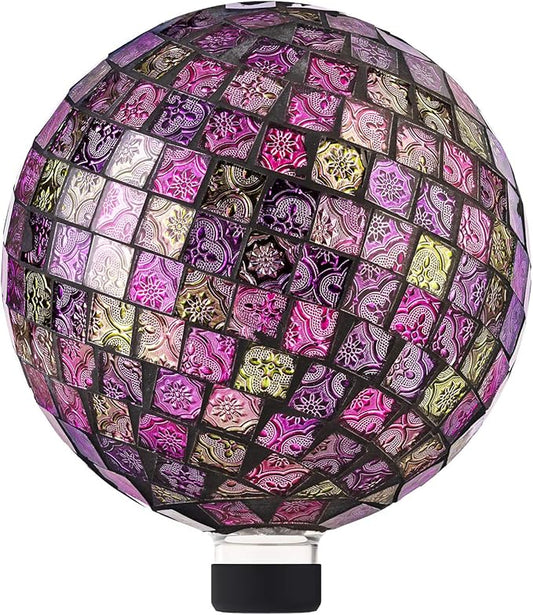 Alpine Corporation 10" Diameter Indoor/Outdoor Glass Mosaic Gazing Globe Yard Decoration, Pink