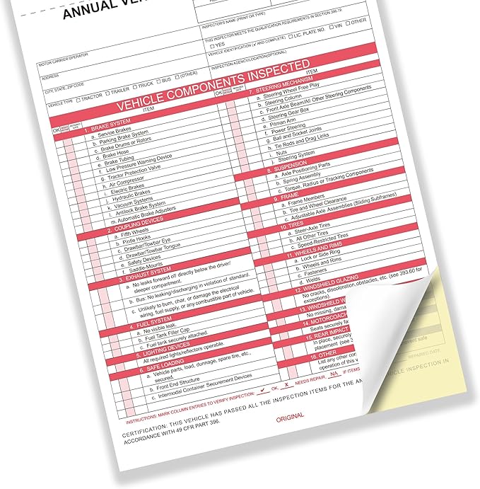 Annual Vehicle Inspection Report (30Pc Red 2+3-Ply Carbonless)