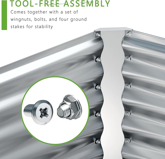 4x2x2FT Galvanized Raised Garden Bed,Planter Raised Beds-Metal Garden Box,Large Plant for Outdoor Planting, Vegetables Bed,Flower,Herb-Sliver