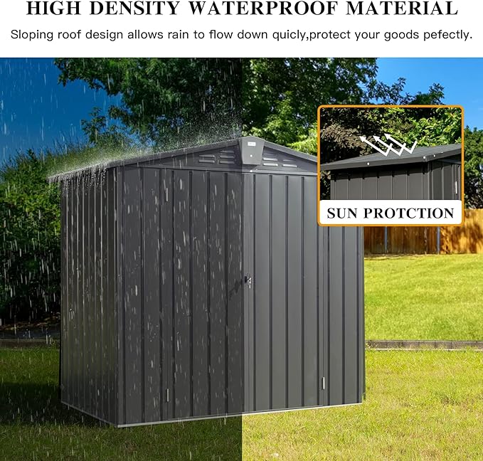 Domi Outdoor Storage Shed 6.5’ x 4.2’, Metal Garden Shed with Galvanized Steel Frame for Bike, Tools, Lawn Mowers, Outdoor Storage Cabinet with Lockable Door for Garden Lawn Patio (Dark Grey)