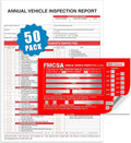 Goldenfox DOT Inspection Forms and Stickers,50-Pack,3-Ply Carbonless Annual Vehicle Inspection Report Form(8.5" x 11.75) with Red Exterior Aluminum Inspection Label(6"x3.5"), Permanent Adhesive.
