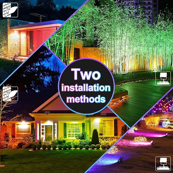 CLY Color Changing Solar Lights with Remote, IP66 Waterproof Outdoor Solar Flood Light 10 Colors 12 Modes 6 Brightness, Timer Memory Function 5M Cord for Stage Party Garden Wall Washer Light