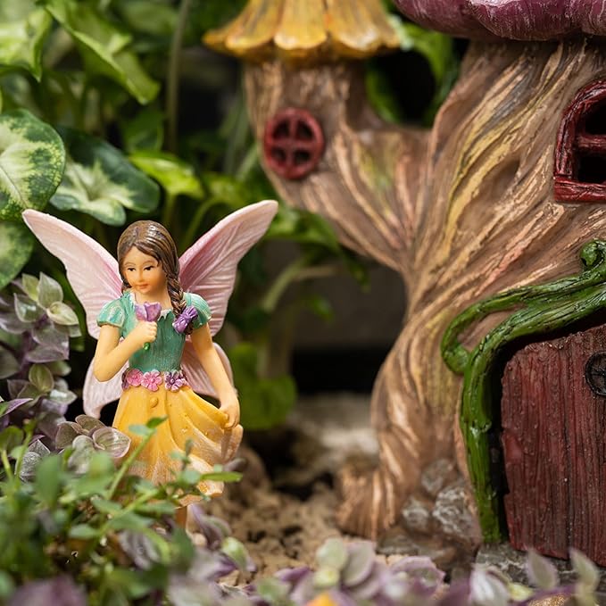 Fairy Garden Houses - Fairy House & Fairy Figures - Fairy Garden Ornaments & Fairies for Fairy Garden - Fairy Houses Kit - 4 Pieces