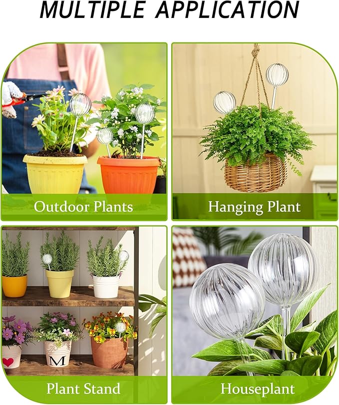DN DECONATION 4 Pcs Plant Watering Globes, Clear Glass Watering Bulb, Watering Bulbs for Indoor Plants & Outdoor Plants, Automatic Plant Watering System to Support Plant Health, Striped Water Globes