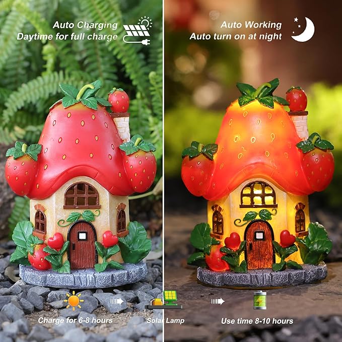 Fairy Houses for Outside-Fairy Garden Accessories Outdoor Decor - with Solar Light for Patio Balcony Yard,Lawn Ornament Perfect Garden Gift