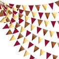 Fall Party Decorations Maroon Gold Brown Metallic Fabric Triangle Pennant Banner Burgundy Flag Bunting Garland for Autumn Thanksgiving Wedding Birthday Bridal Shower Engagement Graduation Garnet Party