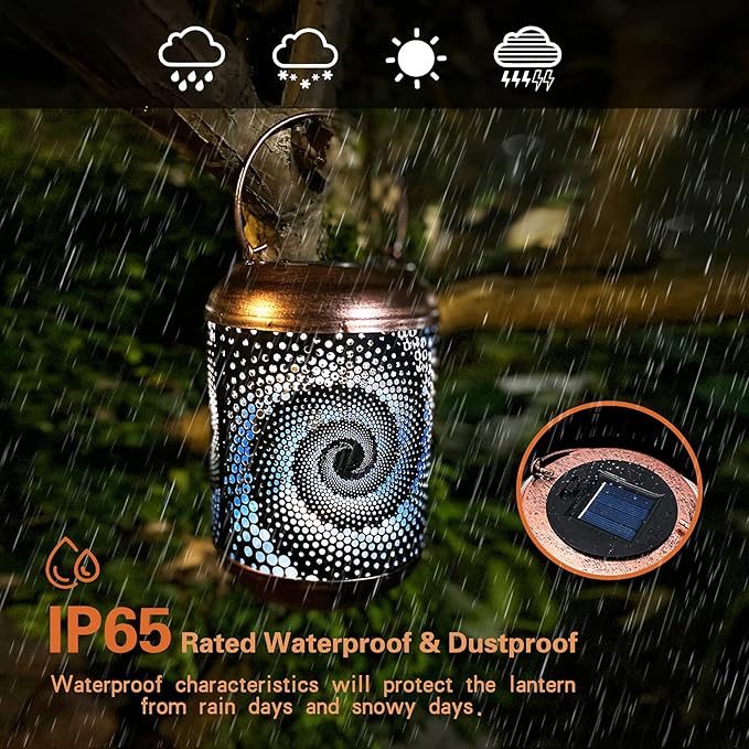 4 Pack Solar Lanterns Outdoor Hanging Lantern Metal Waterproof LED Lantern with Solar Powered Garden Patio Decorations Decor Lantern with Handle Christmas Gift Idea
