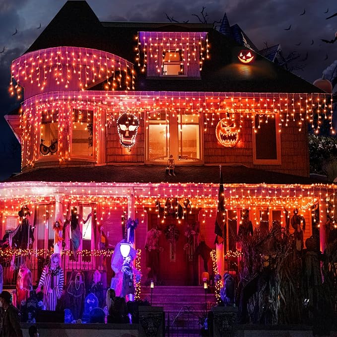 Christmas Icicle Lights Outdoor, 66ft 640 LED Icicle Lights for Outside with 8 Modes Timers, Waterproof Plug in Twinkle String Light for House Yard Eave Patio Party Holiday Decorations, Orange