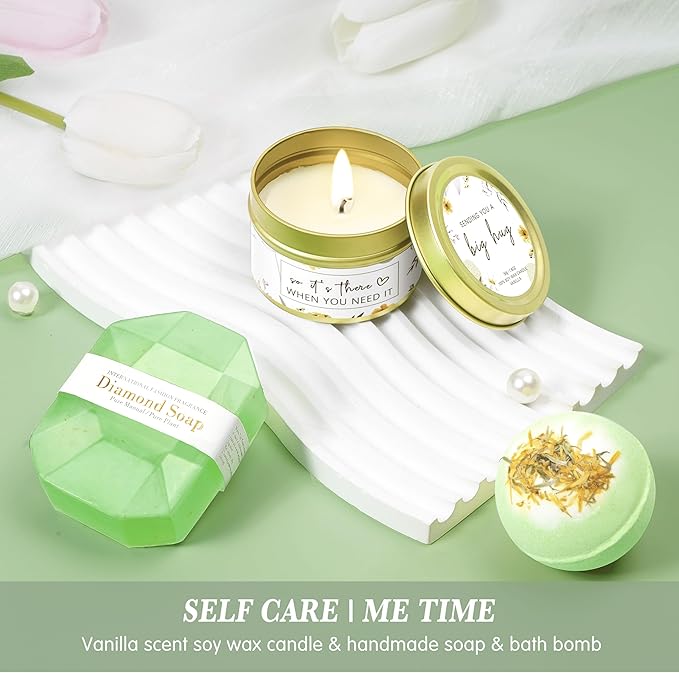 Birthday Gifts for Women Self Care Get Well Soon Gifts, Vanilla Relaxing Spa Gift Basket - Happy Birthday Set w/ Luxury Flannel Blanket & 40 oz Tumbler, Unique Christmas Gift for Mom Her Wife Sister