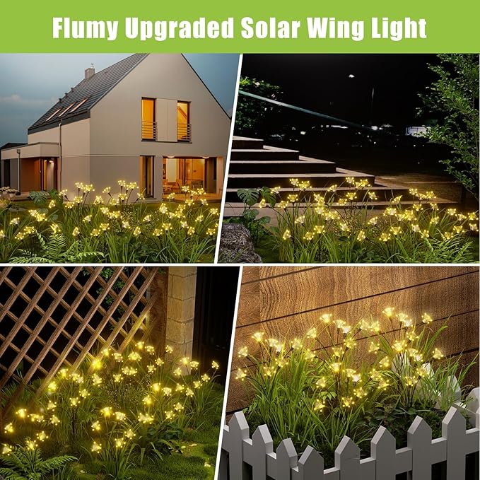 Flumy Solar Garden Lights, 64 LED Firefly Lights for Christmas Decorations, Waterproof Solar Outdoor Lights, Pathway Patio Outdoor Decor, Solar Swaying Lights, Swaying in The Wind(2 Pack)