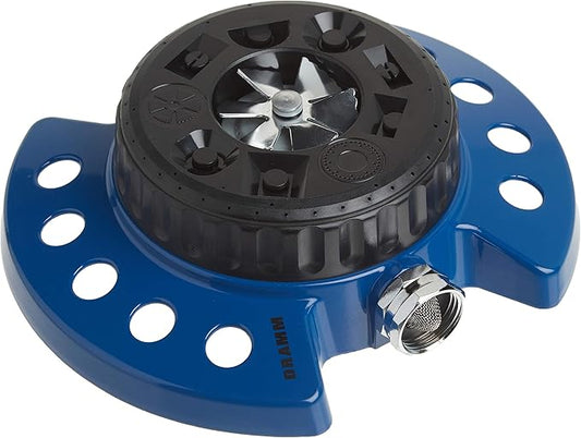 Dramm 15025 ColorStorm 9-Pattern Turret Sprinkler with Heavy-Duty Metal Base, Blue
