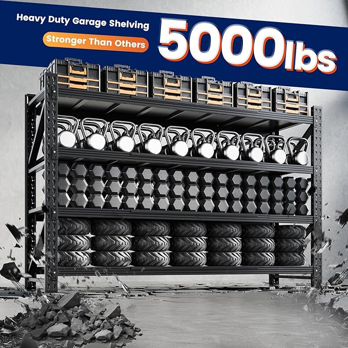 Yizosh 71" W Metal Garage Storage Shelves,5000LBS Heavy Duty 4-Shelf Adjustable Steel Organization Shelving,Utility Rack Shelf,71" W x 24" D x 69" H for Basement,Warehouse,Industrial