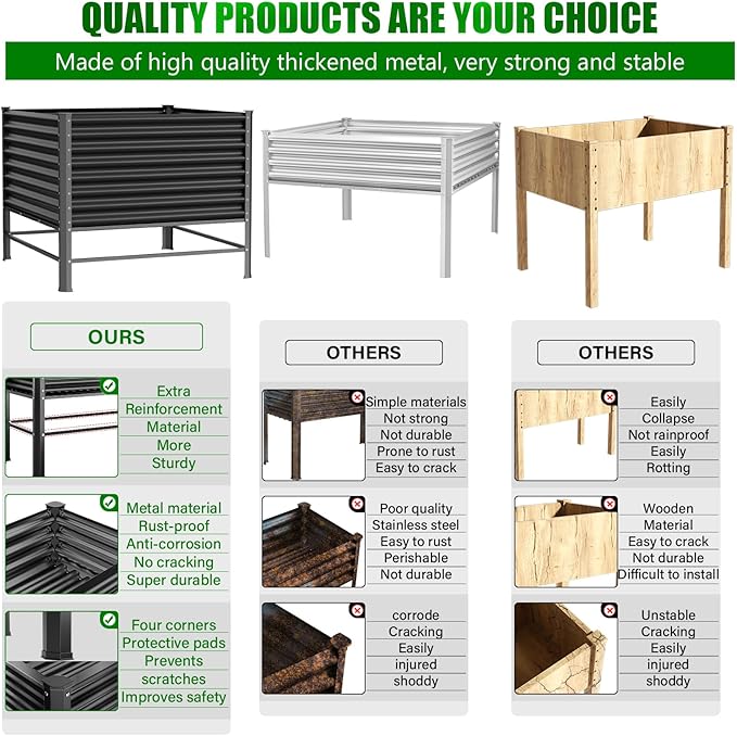 Doniks Raised Garden Bed with Legs, 48×48×37in Large Outdoor Metal Galvanized Garden Planting Box,1200lb Capacity for Vegetables Lawn Green Flowers, Fruits, Terrace