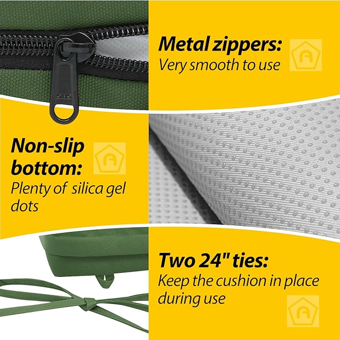 AAAAAcessories Outdoor Seat Cushions for Chairs, Waterproof, Fade-Resistant Patio Furniture Replacement Cushions, 20" x 18" x 3", Set of 2, Dark Moss Green