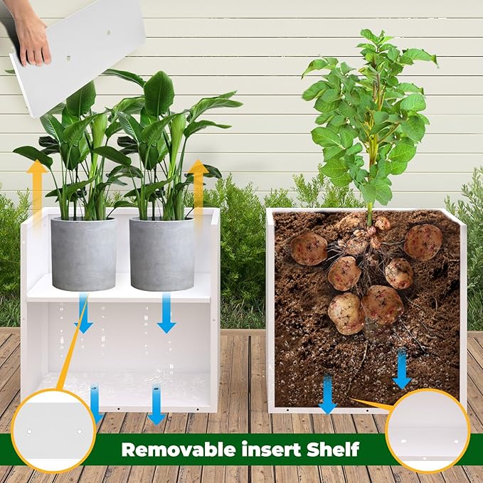 Galvanized Steel Metallic Heavy Planter for Outdoor Plants Metal Outdoor Planter Spliced Flower Box with Partitions for Outside,Indoor,Garden (White, 30 * 12 * 24)