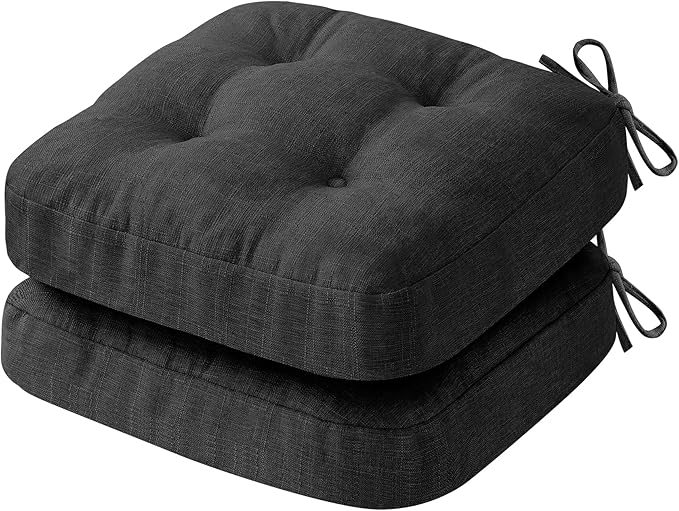 Chair Cushions, Foam Dining Chair Cushions, Tufted Indoor Chair Pads, 16.5” x 16.5” x 3.5”, Set of 2, Black