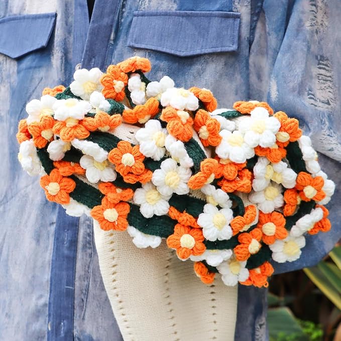 Daisy Crochet Flowers Bouquet Blanket-Birthday Gifts For Mom-Friend Gifts For Women-Birthday Graduation Gifts for Teen, Sister, Daughter, Friend, Teacher-Knitted Throw Blankets Home Decor 43 Inches