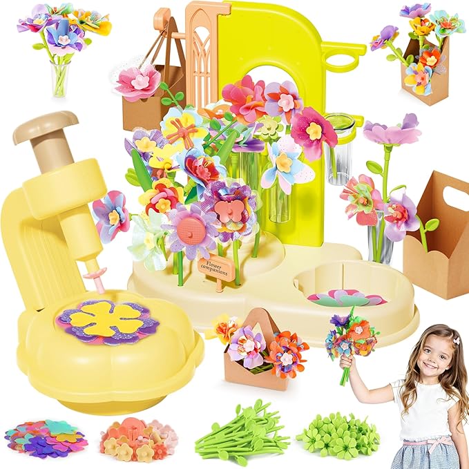 DIY Flower Bouquet Crafts Kit for Kids Ages 4-8, Fabric Flower Bouquets Toys, Arts and Crafts Flower Making Kit for Kids, Educational Creative Christmas Birthday Gift for 4 5 6 7 8 9 10 Year Old Girls