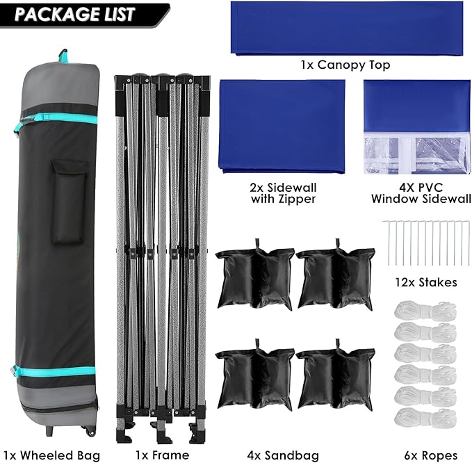 COBIZI 10x20 Canopy with Sidewalls, Heavy Duty Party Tent Pop up carpas para Fiestas, Tents for Parties, Wedding, Outdoor Ez up Foldable Portable Canopy Tent with Wheeled Bag, Navy Blue Upgrade