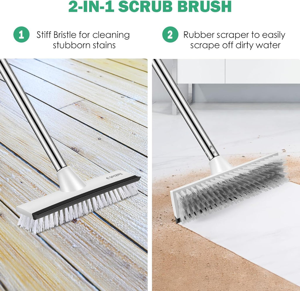 SetSail Upgraded Large 12 in Wide Floor Scrub Brush with 51-Inch Long Adjustable Handle 2 in 1 Scrape Brush Stiff Bristle Floor Scrubber for Cleaning Shower Bathroom Garage Kitchen Wall Deck Tub Tile