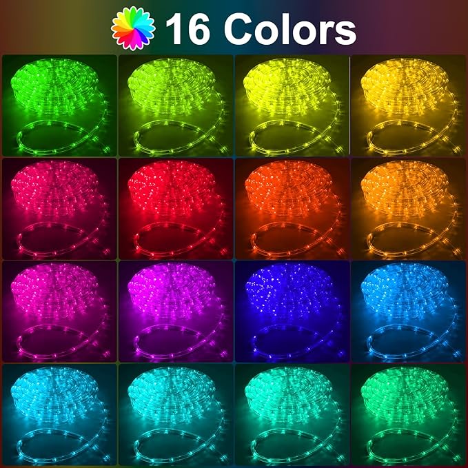 50Ft 375 LED Color Changing Rope Lights Outdoor with Plug & Remote Waterproof 21 Colors String for Bedroom Party Wedding Patio Garden Holiday Decoration