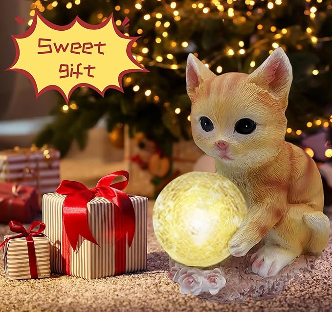 coolboy Solar Cat Outdoor Garden Statue,Waterproof LED Lights Outdoor Decor,Resin Cat Ornament,Solar Lantern Indoor Figurines for Patio Garden Table Decor
