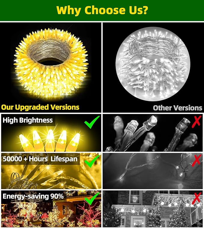 750 LED 246FT Christmas Lights Outdoor, Super Long Waterproof Christmas String Lights with 8 Modes, Christmas Tree Lights with Timer Memory for Fence Garden Xmas Wedding Party Decor Warm White