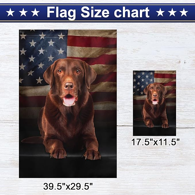 FLAGWIX Patriot American Dog Flags - Chocolate Labrador American Double Sided Flag - 4th of July Decorations for Home, Outside, House Flag 30x40 Heavy Duty Canvas, Decorative Indoor Outdoor Flag