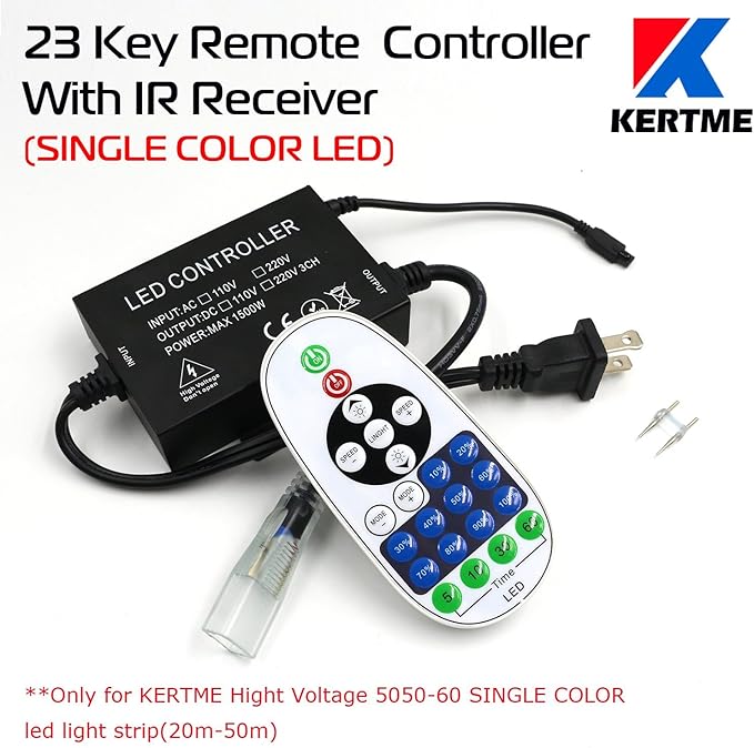 5050-60 Type AC 110-120V White LED Strip Lights, Flexible/Waterproof/Dimmable/Multi-Modes LED Rope Light + 23 Keys Remote for Home/Garden/Building Decoration (164ft/50m, White 6000K)