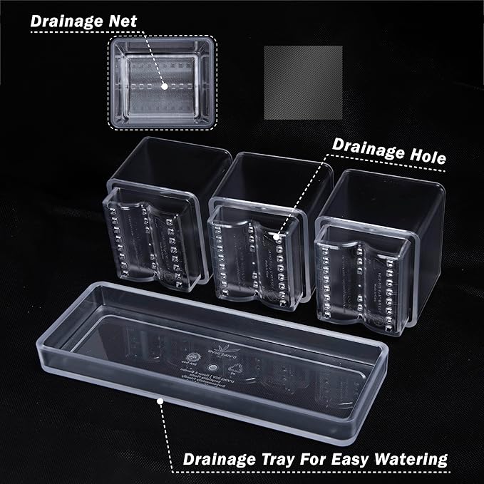 D'vine Dev Herb Garden Planter Set, Plastic Plant Pots with Drainage and Saucer, Indoor Succulent Cactus Vegetable Pot for Windowsill, Garden Balcony, Clear, Set of 1, 76-V-D-1