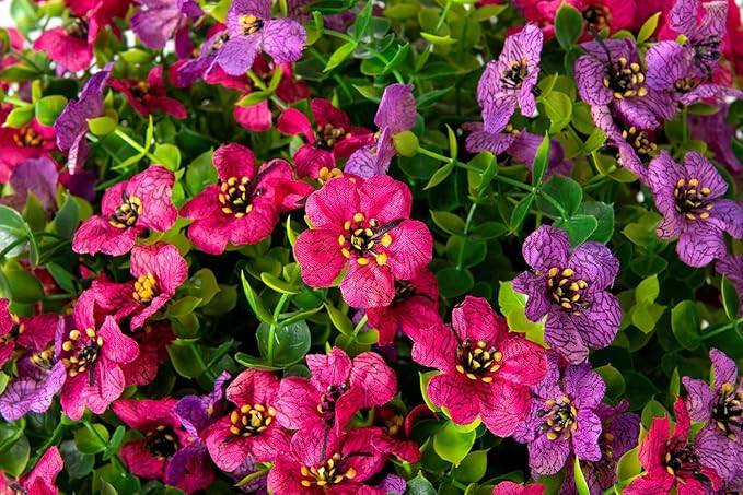 Artificial Faux Hanging Plants Flowers Basket for Spring Summer Outdoor Outside Decoration, Fake Silk Colorful Daisy Eucalyptus in Planter UV Resistant Realistic for Porch Patio Balcony Yard