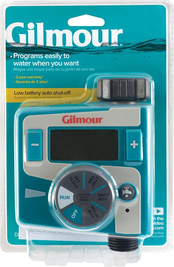 Gilmour Single Outlet Electronic Water Timer for Garden Hose, Irrigation Timer for Sprinklers and Drip Lines, Blue