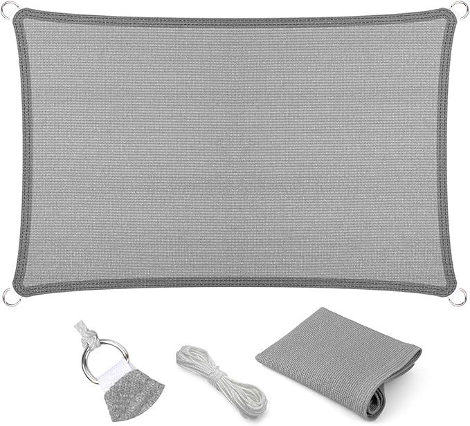 Eden's Decor Straight Flat-Edged Sun Shade Sail Rectangular 8' x 16' Grey UV-Blocking Outdoor Canopy Fabric Cloth Awning for Pergola Patio Garden Backyard Custom Size