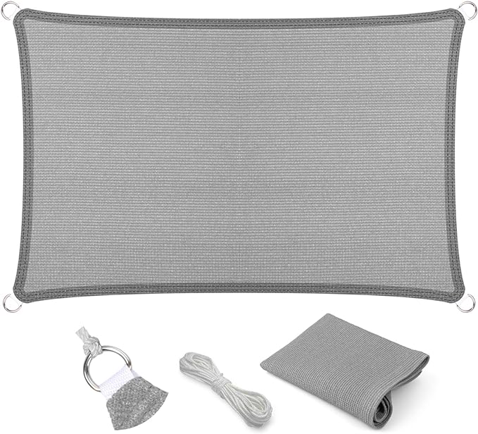 Eden's Decor Straight Flat-Edged Sun Shade Sail Rectangular 10' x 14' Grey UV-Blocking Outdoor Canopy Fabric Cloth Awning for Pergola Patio Garden Backyard Custom Size