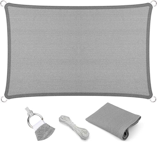 Eden's Decor Straight Flat-Edged Sun Shade Sail Rectangular 11' x 13' Grey UV-Blocking Outdoor Canopy Fabric Cloth Awning for Pergola Patio Garden Backyard Custom Size