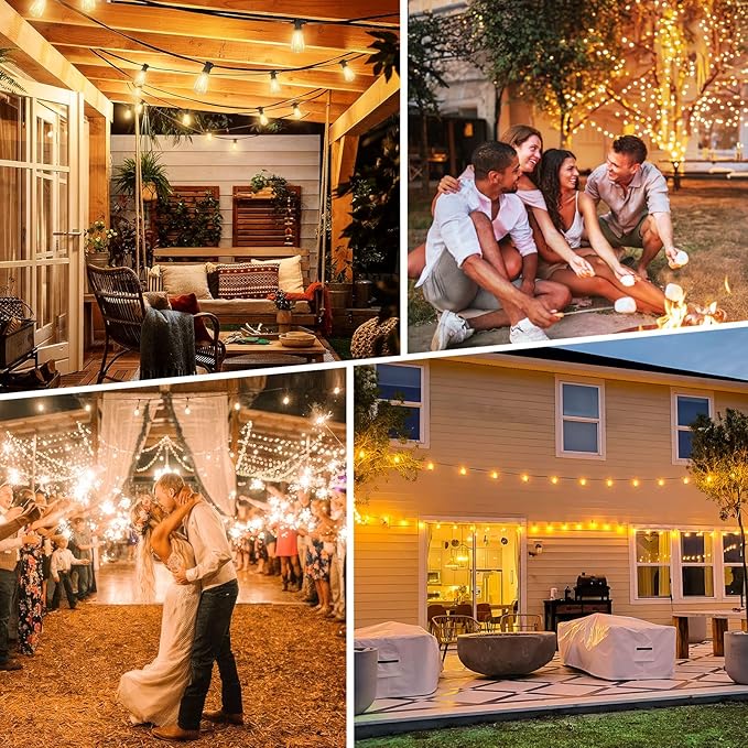 Bosceos 50 FT Solar String Lights for Outside, Solar Powered Outdoor String Lights, Dimmable Patio Lights with Remote Timer, 3 Lighting Modes Hanging Lights Waterproof for Christmas Wedding Tents