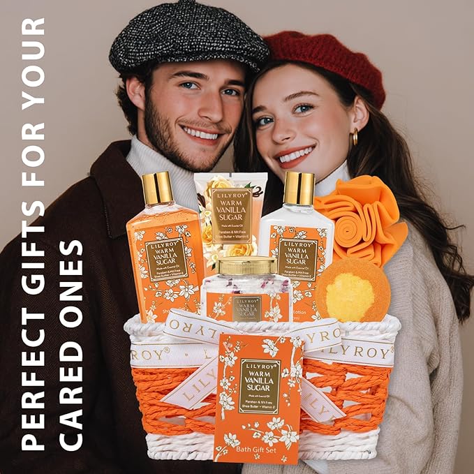 Christmas Gifts for Women - 7 Pcs Vanilla Sugar Bath and Body Gift Basket Set for Women, Spa Gift Baskets Set | Valentine's, Birthday, Mothers Day Gifts for Mom, Perfect Gift for Her All Occasion