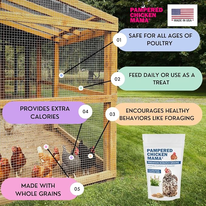 Pampered Chicken Mama Backyard Feed - Premium Scratch Treat - High Protein & Calcium All-Natural Grower Feed Supplies for Laying Chickens (2.5 Pounds)