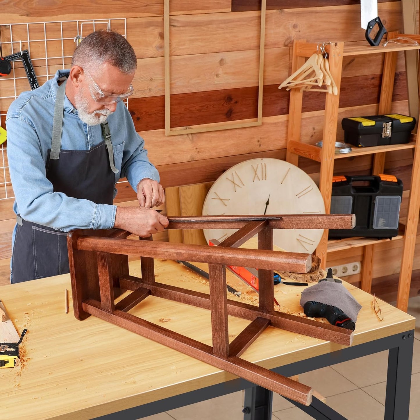 48” Adjustable Workbench，Heavy Duty Wood Work Bench 2000 Lbs Load Capacity,Work Table with Power Outlet for Garage, Workshop, Office, Home