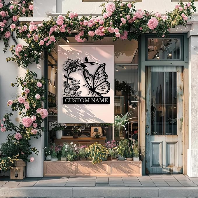 Custom Butterfly Metal Sign,Personalized Butterfly House Number Signs,Personalized Gardener Name Sign,Garden Patio Wall Decor (Style-5)