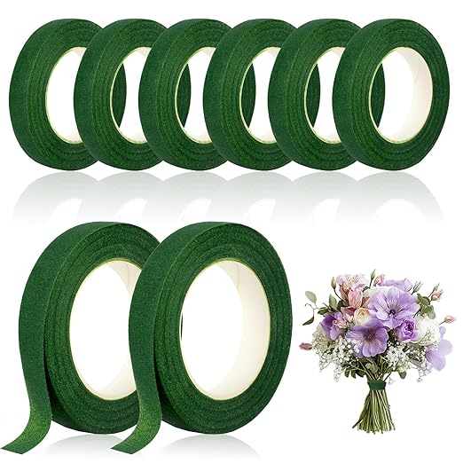 8 Rolls Floral Tape 1/2inch Flower Tape, Green Floral Tape for Fresh Flowers, 30 Yards Florist Tape for Bouquet Stem Wrapping and Floral Crafts, Wedding Bouquet